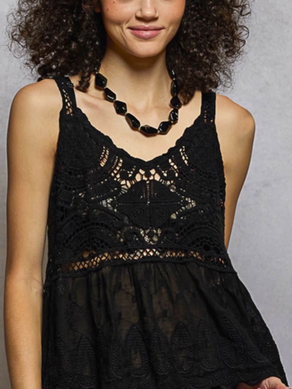POL Black Crochet Lace Camisole Tank